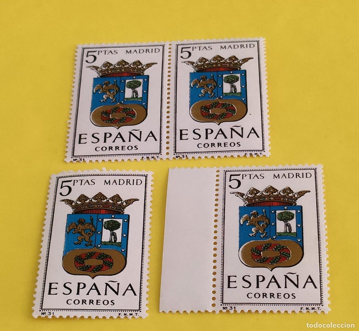 Sellos: Espa&ntilde;a 1964. Edifil 1557. Escudos capitales. Madrid. Nuevos. Bloque de 2. 2 sueltos