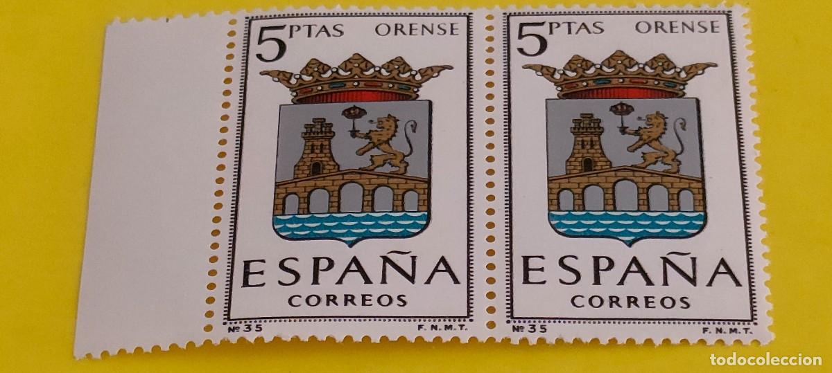 Sellos: Espa&ntilde;a 1964. Edifil 1561. Escudos capitales. Orense. Nuevos. Bloque de 2