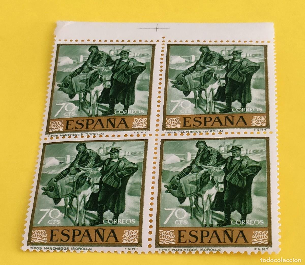 Sellos: Espa&ntilde;a 1964. Edifil 1568. Joaqu&iacute;n Sorolla. Tipos manchegos. Nuevos. Bloque de 4 (1)