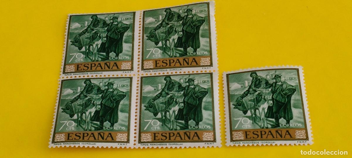 Sellos: Espa&ntilde;a 1964. Edifil 1568. Joaqu&iacute;n Sorolla. Tipos manchegos. Nuevos. Bloque de 4. 1 suelto (2)