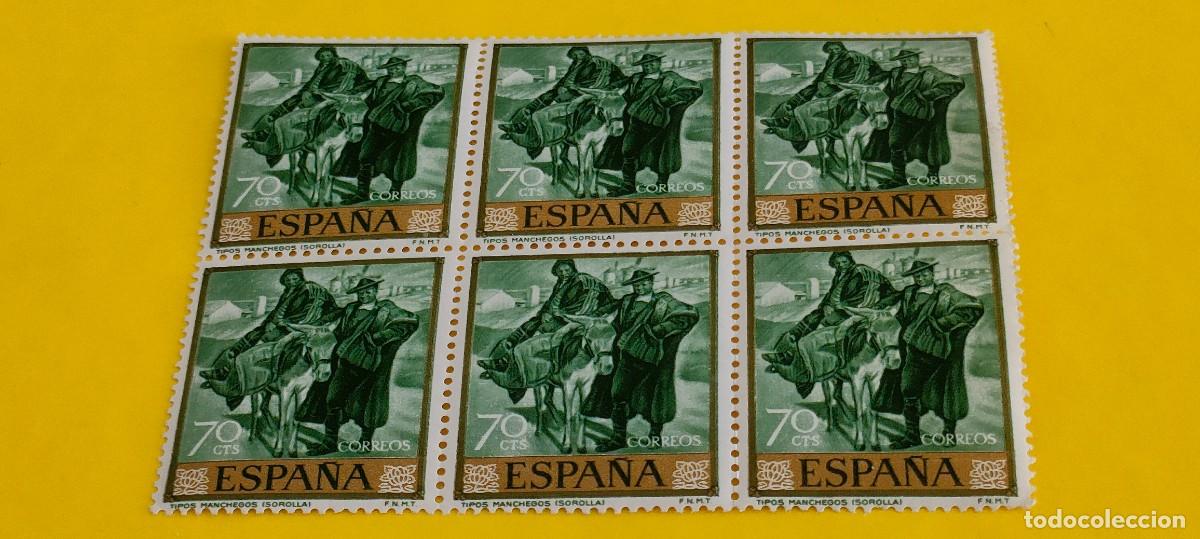 Sellos: Espa&ntilde;a 1964. Edifil 1568. Joaqu&iacute;n Sorolla. Tipos manchegos. Nuevos. Bloque de 6 (3)