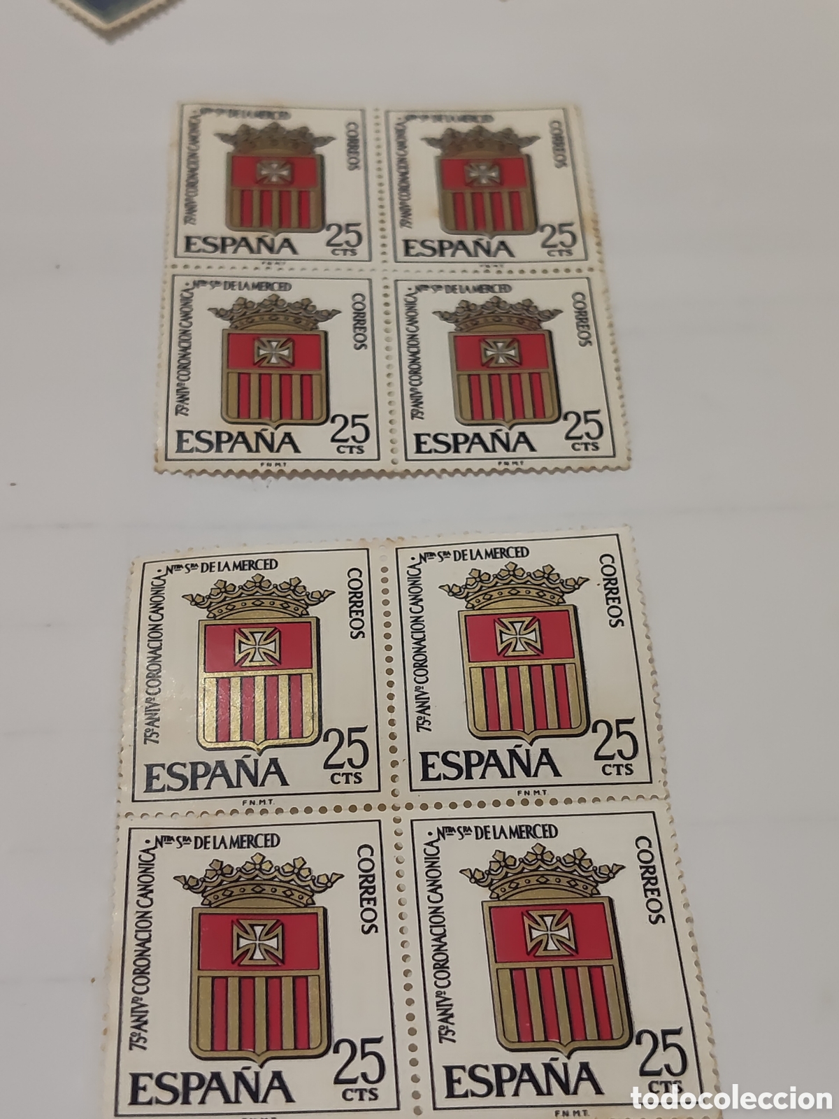 Sellos: 8 sellos de Espa&ntilde;a en bloques 75 aniversario de la Coronacion Can&oacute;nica Ntra Sra de la Merced 1963
