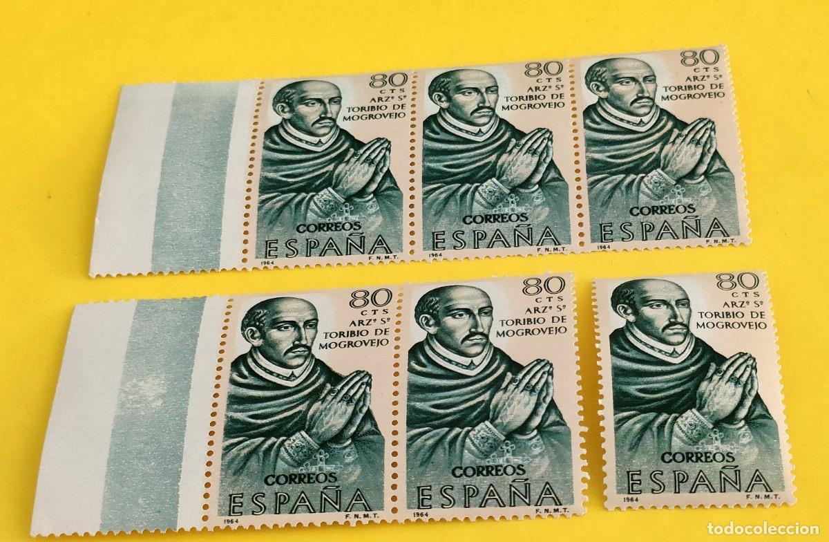 Sellos: Espa&ntilde;a 1964. Edifil 1624. Forjadores Am&eacute;rica. S. Toribio de Mogrovejo. Nuevos. Bloques de 3 y 2 (2)