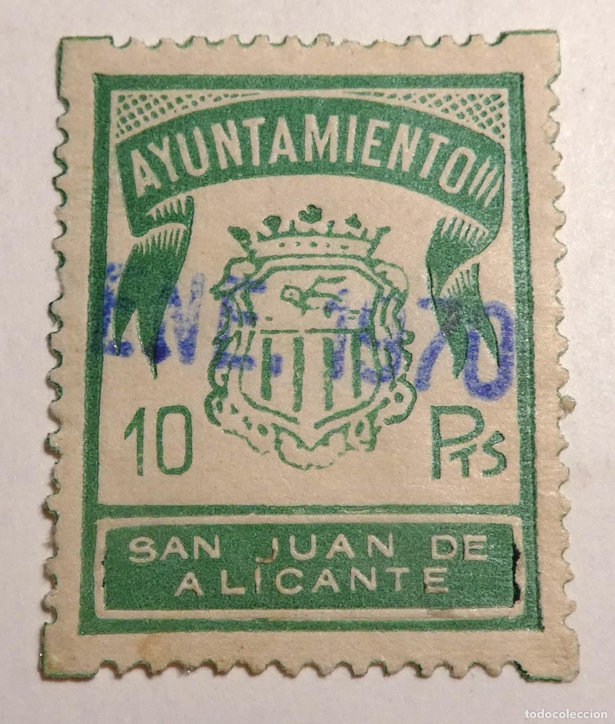 Sellos: Poliza de 10 pesetas Ayuntamiento de San Juan de Alicante