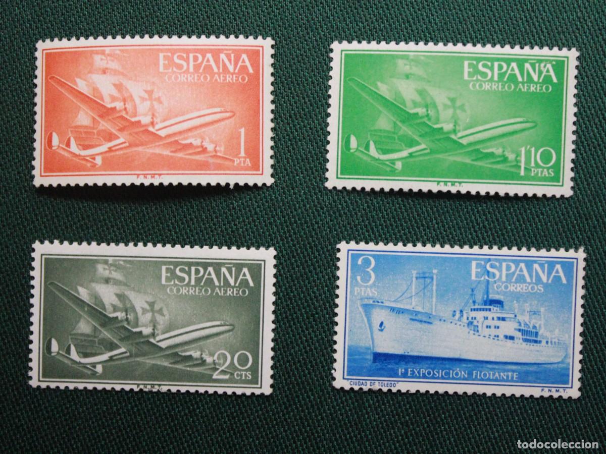 Sellos: Espa&ntilde;a 1955-1956 - Superconstellation y nao Santa Mar&iacute;a + Exposici&oacute;n Flotante - 4 sellos nuevos