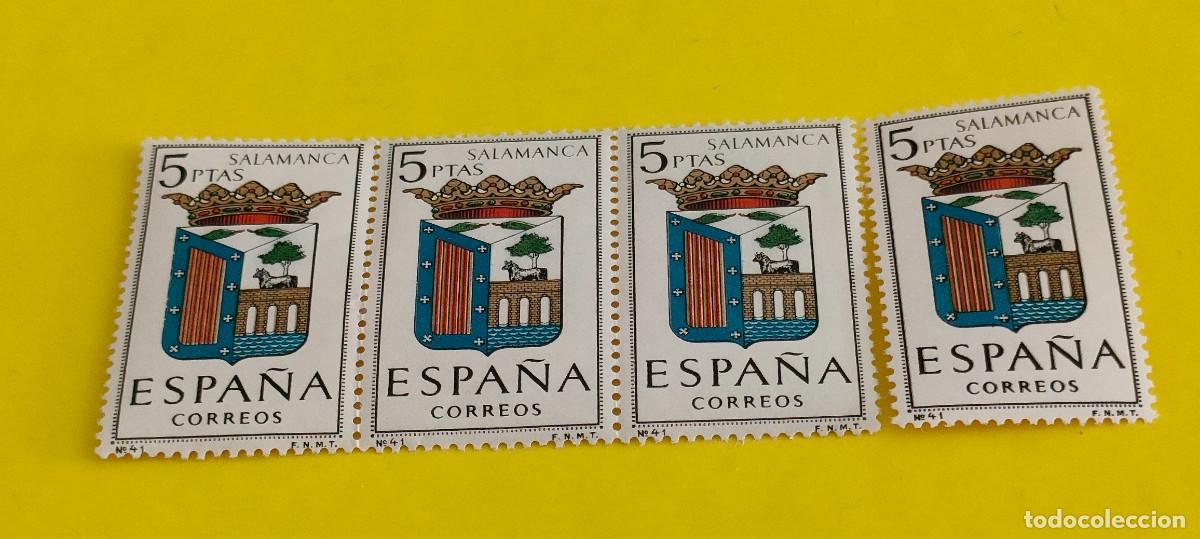 Sellos: Espa&ntilde;a 1965. Edifil 1635. Escudos capitales. Salamanca. Nuevos. Bloque de 3. 1 suelto (1)