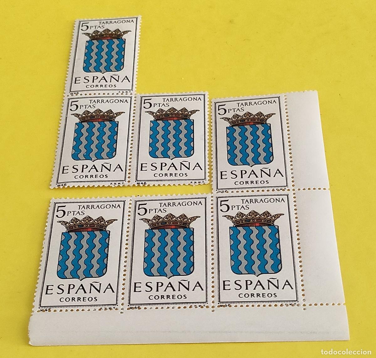 Sellos: Espa&ntilde;a 1965. Edifil 1640. Escudos capitales. Tarragona. Nuevos. Bloques de 4 y 3