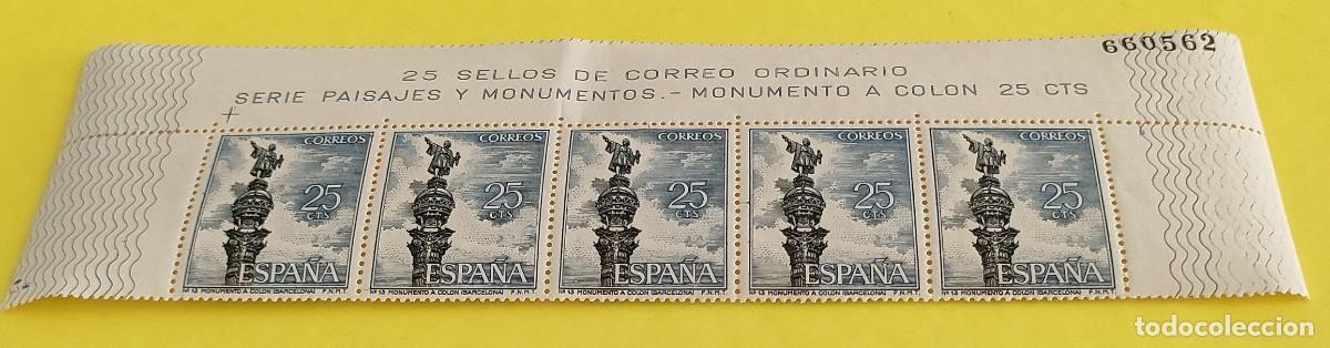 Sellos: Espa&ntilde;a 1965. Edifil 1643. Monumento a Col&oacute;n. Barcelona Nuevos. Bloque de 5 (3)