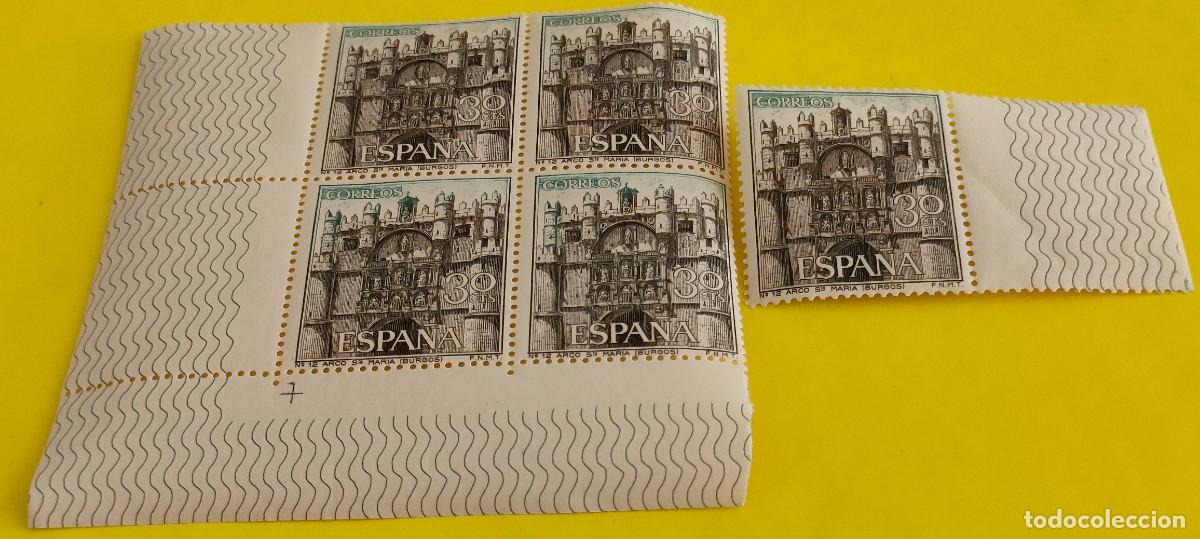 Sellos: Espa&ntilde;a 1965. Edifil 1644. Arco Santa Mar&iacute;a. Burgos. Nuevos. Bloque de 4. 1 suelto (2)