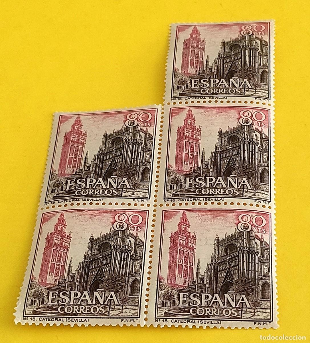 Sellos: Espa&ntilde;a 1965. Edifil 1647. Catedral de Sevilla. Nuevos. Bloque de 5 (1)