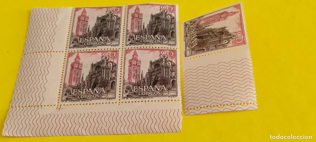 Sellos: Espa&ntilde;a 1965. Edifil 1647. Catedral de Sevilla. Nuevos. Bloque de 4. 1 suelto (2)