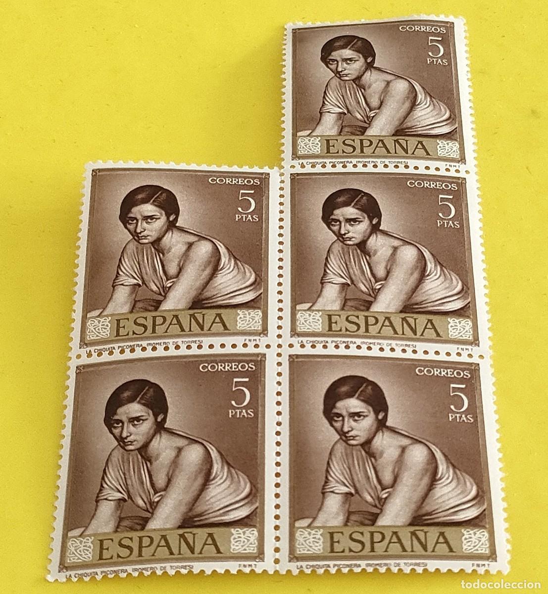Sellos: Espa&ntilde;a 1965. Edifil 1665. Romero de Torres. Chiquita piconera. Nuevos. Bloque de 5