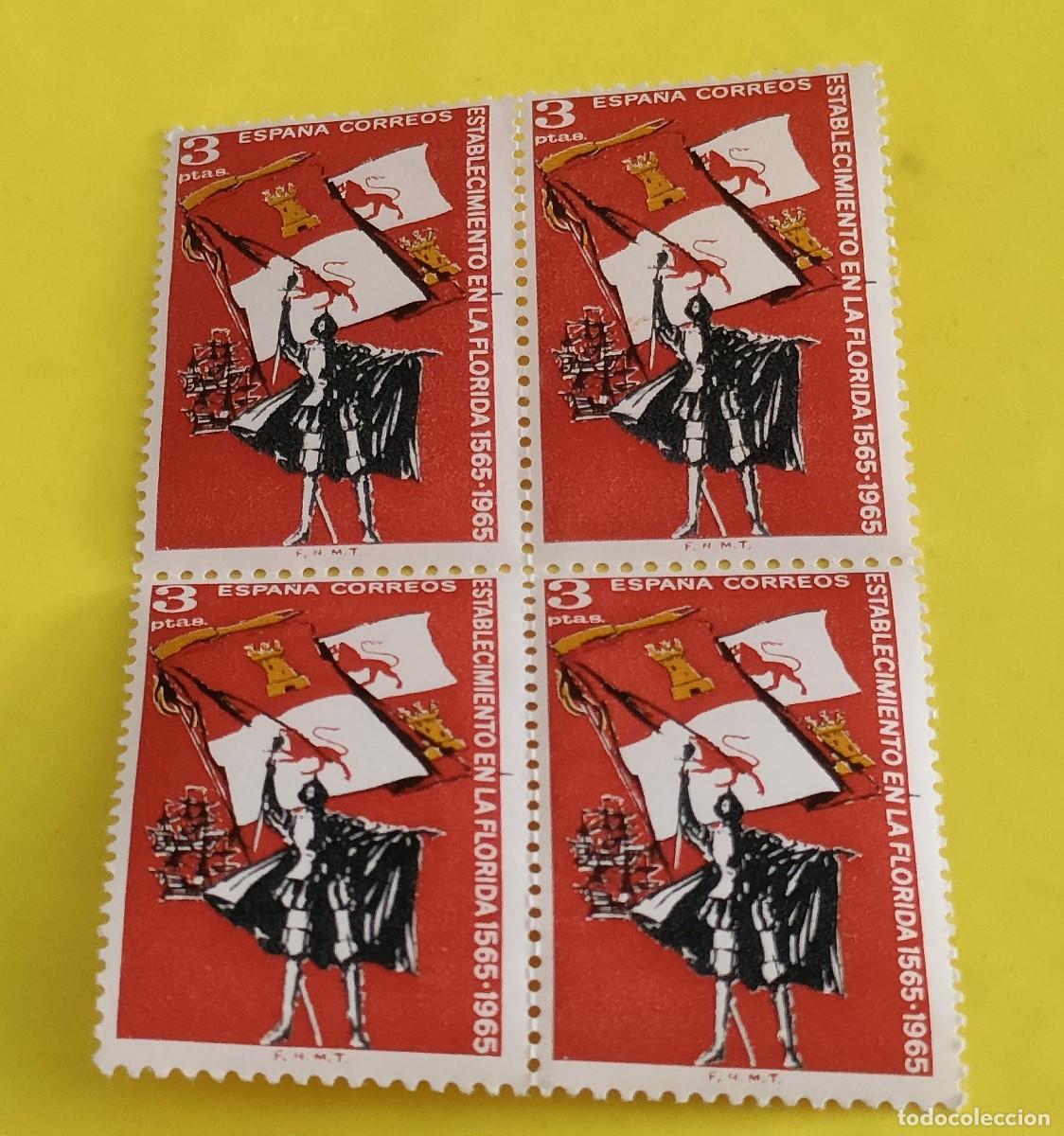 Sellos: Espa&ntilde;a 1965. Edifil 1674. IV centenario fundaci&oacute;n San Agust&iacute;n, Florida. Nuevos. Bloque de 4 (2)