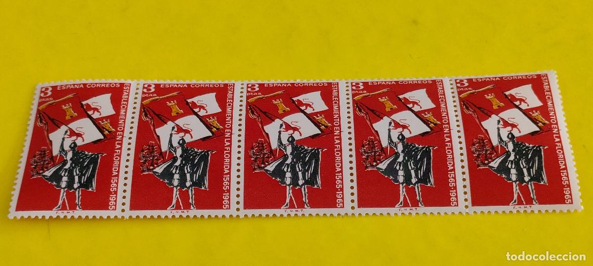 Sellos: Espa&ntilde;a 1965. Edifil 1674. IV centenario fundaci&oacute;n San Agust&iacute;n, Florida. Nuevos. Bloque de 5 (3)