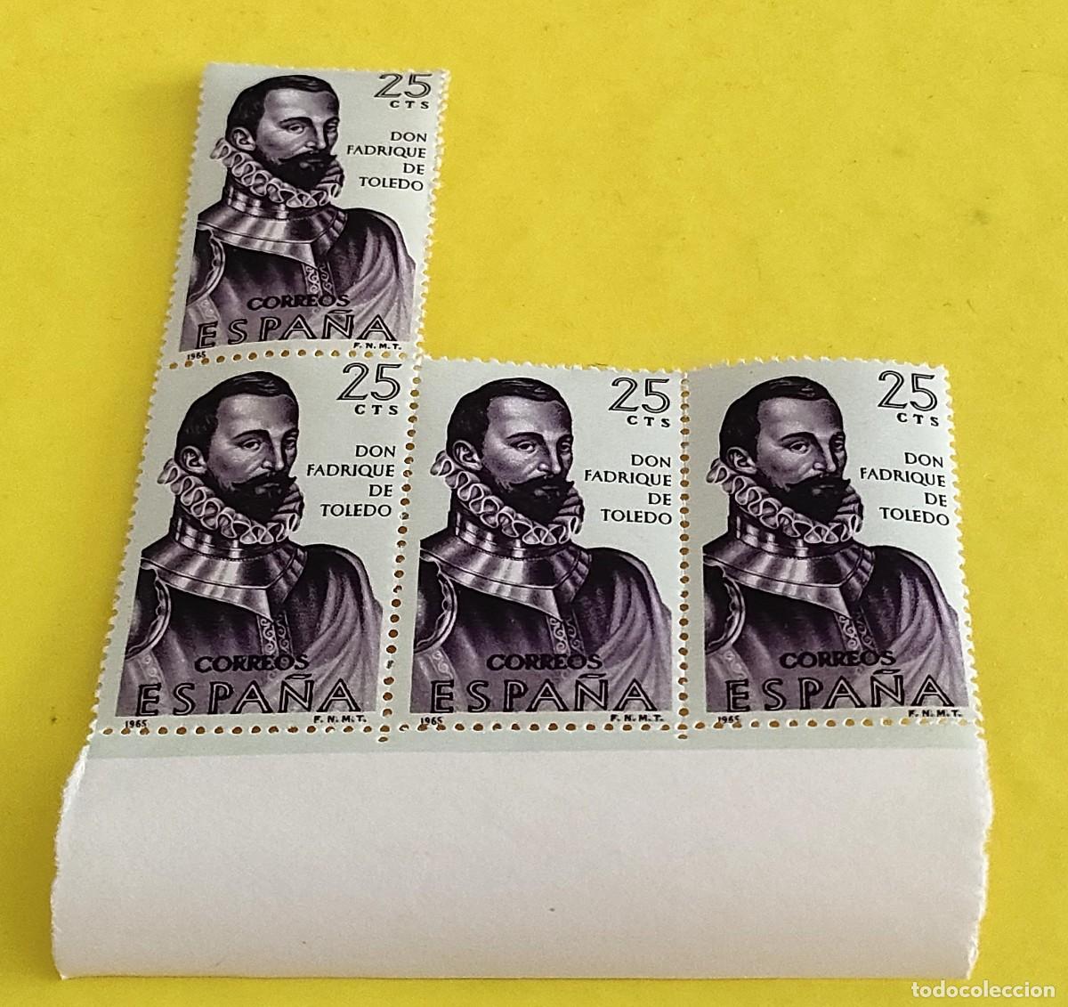 Sellos: Espa&ntilde;a 1965. Edifil 1678. Forjadores de Am&eacute;rica. D. Fadrique de Toledo. Nuevos. Bloque de 4 (1)