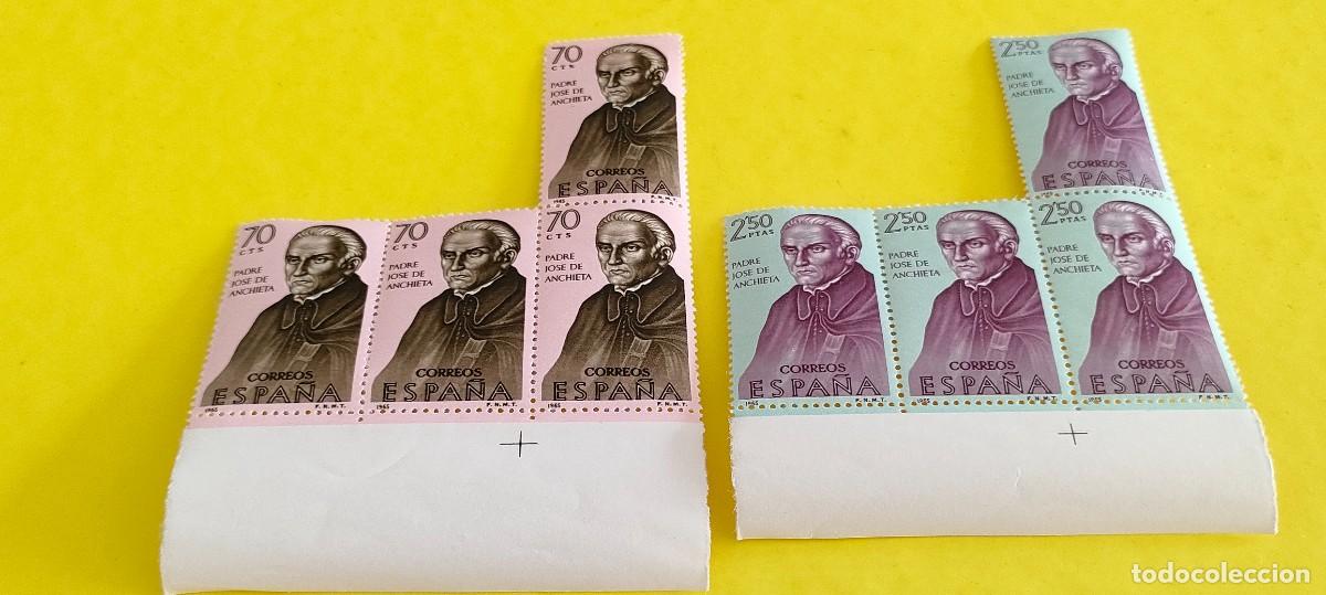 Sellos: Espa&ntilde;a 1965. Edifil 1679 y 1683. Forjadores de Am&eacute;rica. Padre Jos&eacute; de Anchieta. Nuevos. Bloqs de 4
