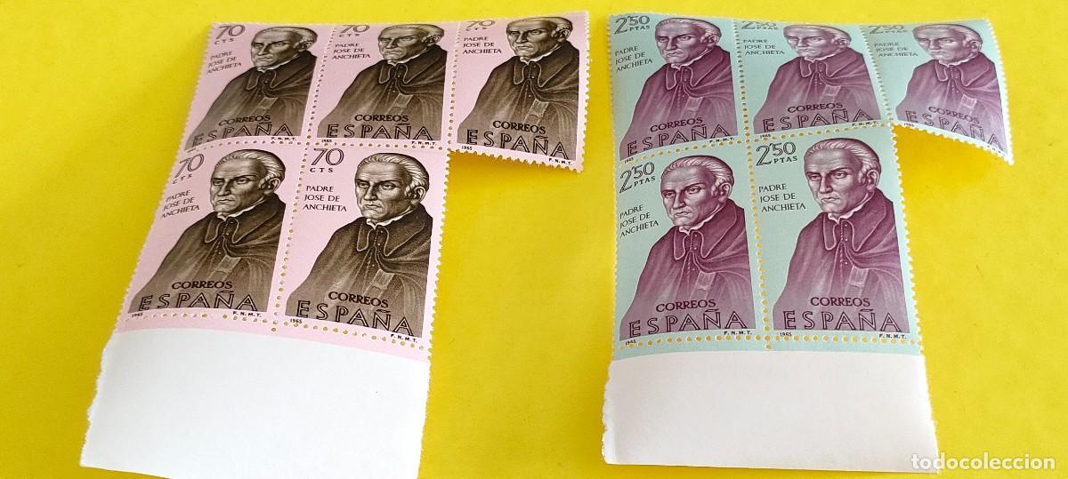 Sellos: Espa&ntilde;a 1965. Edifil 1679 y 1683. Forjadores de Am&eacute;rica. Padre Jos&eacute; de Anchieta. Nuevos. Bloqs de 5