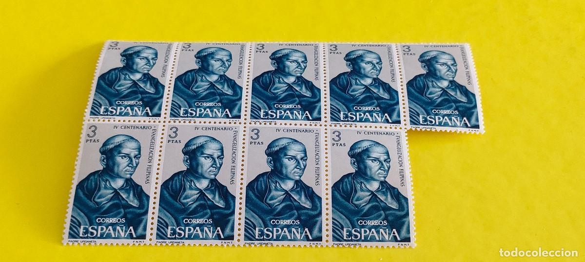 Sellos: Espa&ntilde;a 1965. Edifil 1694. IV cent. Evangelizaci&oacute;n Filipinas. Padre Urdaneta. Nuevos. Bloque de 9