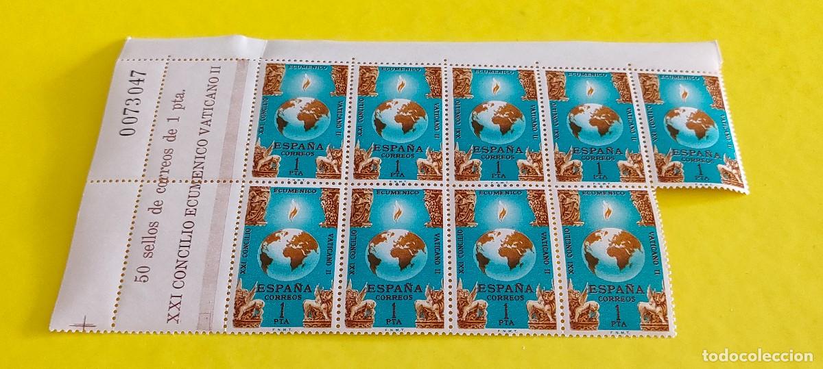 Sellos: Espa&ntilde;a 1965. Edifil 1695. Clausura Concilio Ecum&eacute;nico Vaticano II. Nuevos. Bloque de 9
