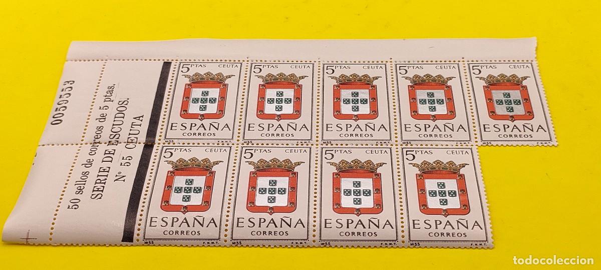 Sellos: Espa&ntilde;a 1966. Edifil 1702. Escudos capitales. Ceuta. Nuevos. Bloque de 9