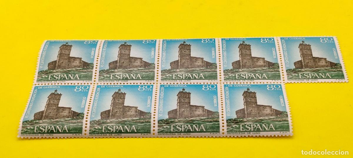 Sellos: Espa&ntilde;a 1966. Edifil 1720. IV centenario fundaci&oacute;n Guernica. Iglesia de Luno. Nuevos. Bloque de 9