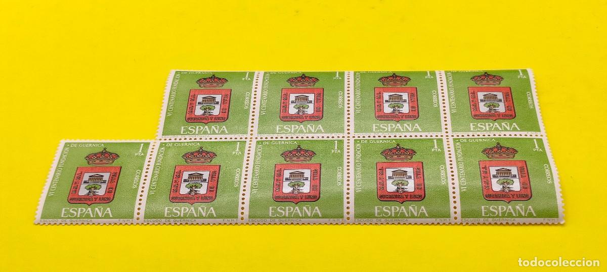Sellos: Espa&ntilde;a 1966. Edifil 1721. IV centenario fundaci&oacute;n Guernica. Escudo. Nuevos. Bloque de 9
