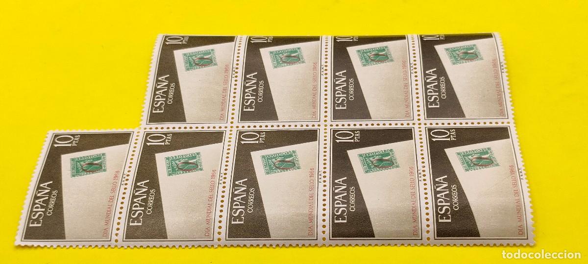 Sellos: Espa&ntilde;a 1966. Edifil 1725. D&iacute;a mundial del Sello. Signo de porteo de Alicante. Nuevos. Bloque de 9