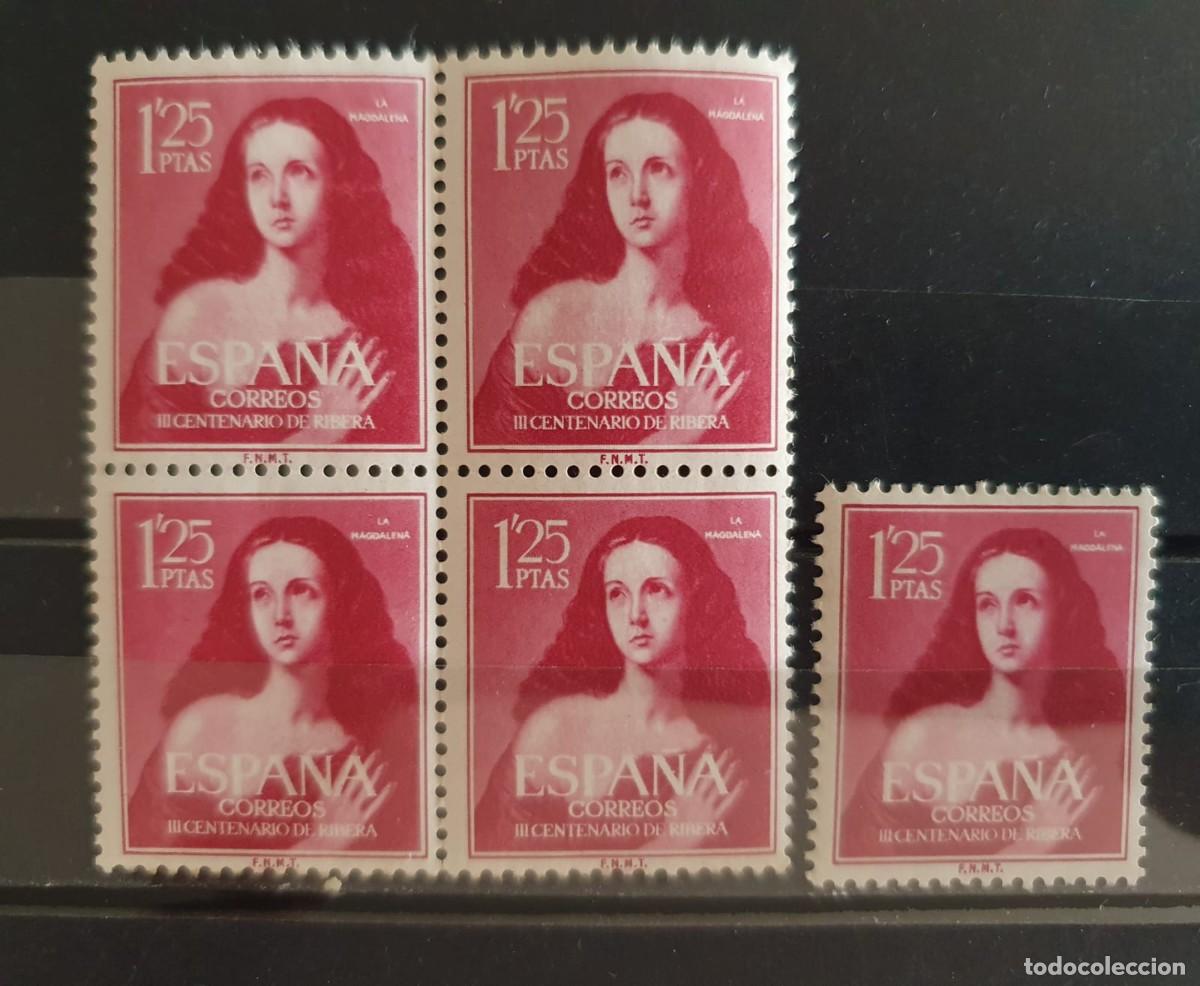 Sellos: SERIE COMPLETA EDIFIL 1129 ** ESPA&Ntilde;A 1954 BLOQUE 4 + SENCILLO