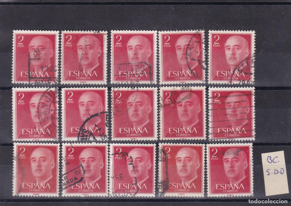 Sellos: FC4-97-FRANCO 2 Ptas ROJO Edifil 1157 x 15 Sellos Usados . Buena Calidad
