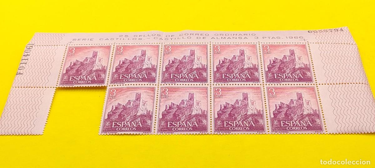 Sellos: Espa&ntilde;a 1966. Edifil 1745. Castillos de Espa&ntilde;a. Almansa. (Albacete). Bloque de 9