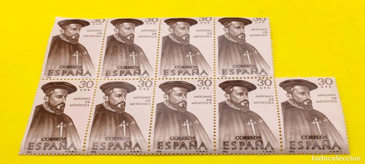 Sellos: Espa&ntilde;a 1966. Edifil 1750. Forjadores de Am&eacute;rica. Antonio de Mendoza. Bloque de 9