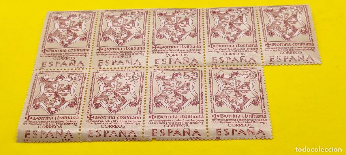 Sellos: Espa&ntilde;a 1966. Edifil 1751. Forjadores de Am&eacute;rica. La Doctrina Cristiana. Bloque de 9