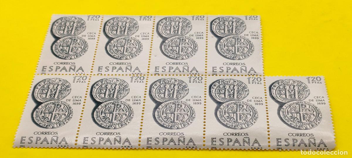 Sellos: Espa&ntilde;a 1966. Edifil 1753. Forjadores de Am&eacute;rica. Ceca de Lima. Bloque de 9
