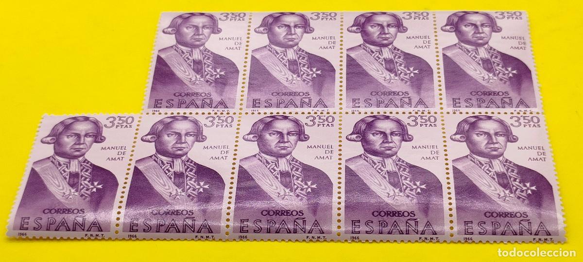 Sellos: Espa&ntilde;a 1966. Edifil 1756. Forjadores de Am&eacute;rica. Manuel de Amat. Bloque de 9