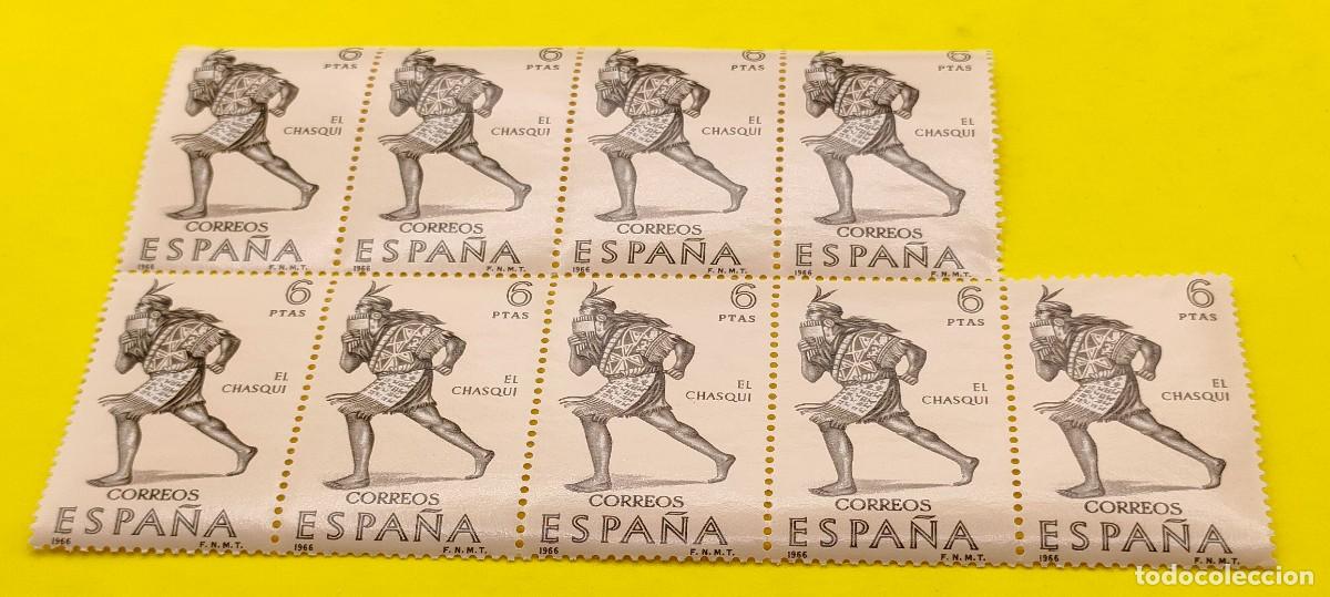 Sellos: Espa&ntilde;a 1966. Edifil 1757. Forjadores de Am&eacute;rica. Correo inca. Bloque de 9