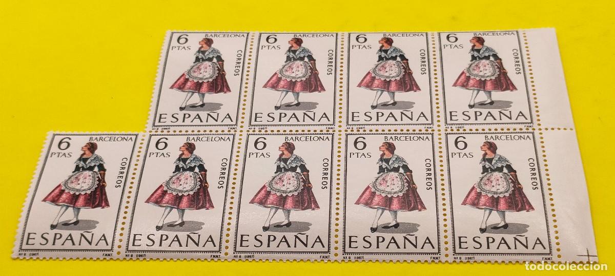Sellos: Espa&ntilde;a 1967. Edifil 1774. Trajes t&iacute;picos. Barcelona. Bloque de 9