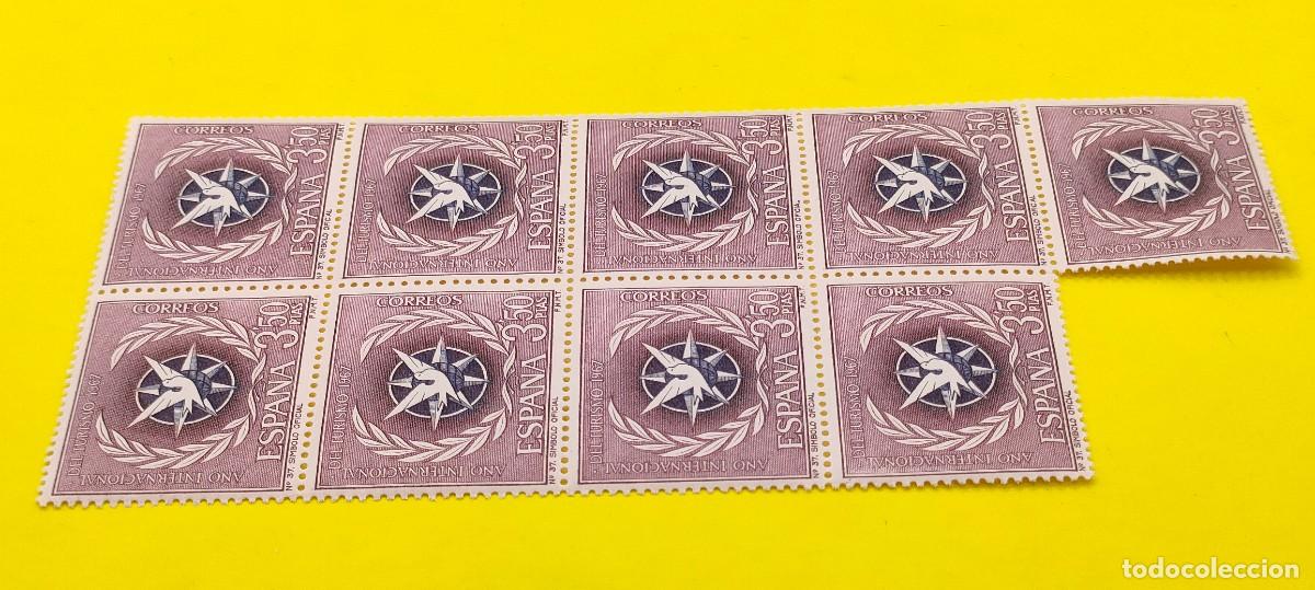 Sellos: Espa&ntilde;a 1967. Edifil 1806. Turismo. Emblema del A&ntilde;o Internacional de Turismo. Bloque de 9