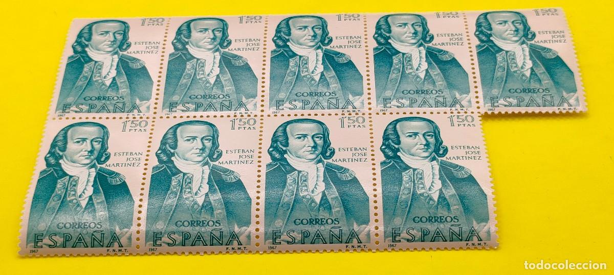 Sellos: Espa&ntilde;a 1967. Edifil 1823. Forjadores de Am&eacute;rica. Esteban Jos&eacute; Mart&iacute;nez. Bloque de 9
