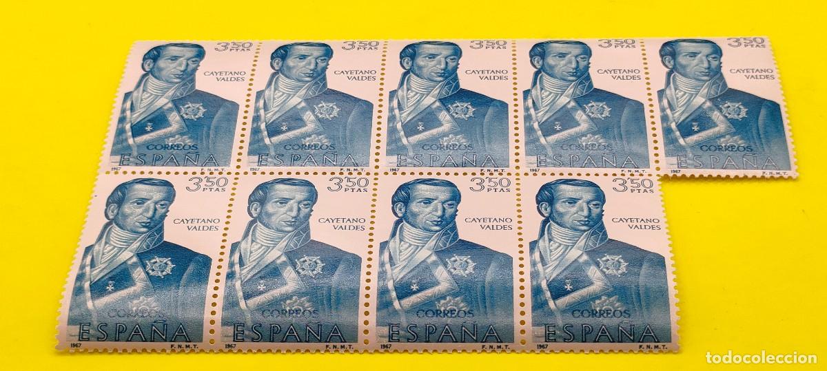 Sellos: Espa&ntilde;a 1967. Edifil 1825. Forjadores de Am&eacute;rica. Cayetano Vald&eacute;s. Bloque de 9