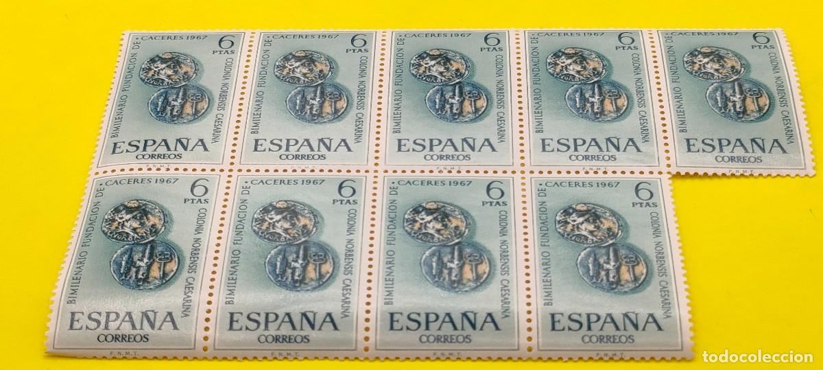 Sellos: Espa&ntilde;a 1967. Edifil 1829. Bimilenario de la fundaci&oacute;n de C&aacute;ceres. Denario romano. Bloque de 9