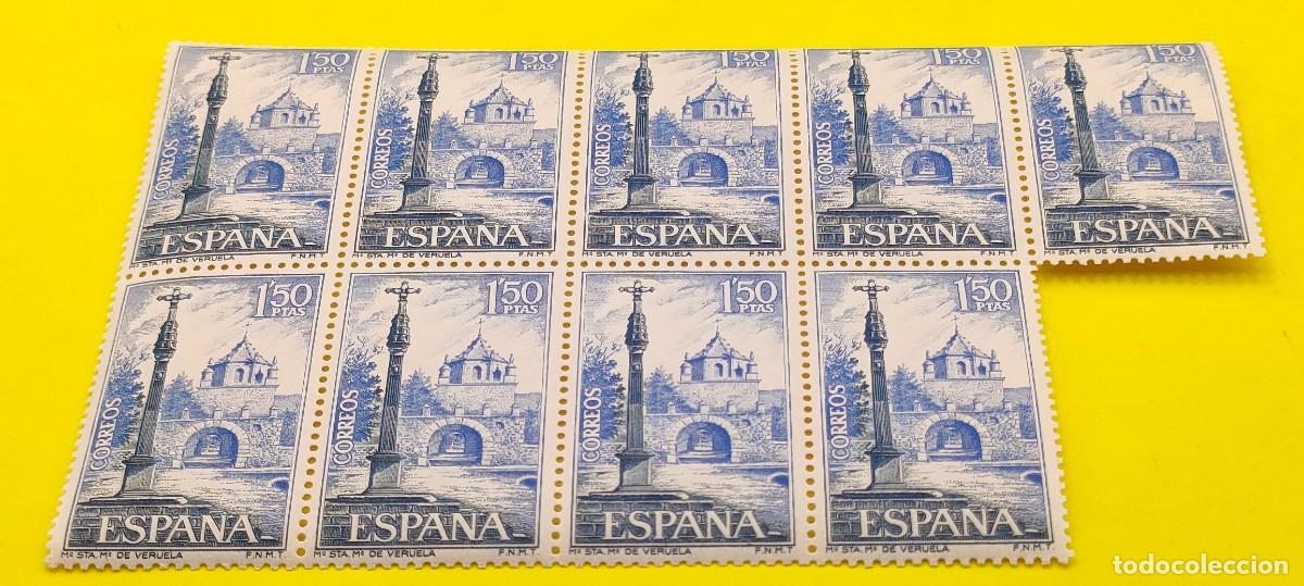 Sellos: Espa&ntilde;a 1967. Edifil 1834. Monasterio de Veruela. Calvario y puerta exterior. Bloque de 9