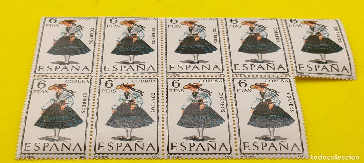 Sellos: Espa&ntilde;a 1968. Edifil 1841. Trajes t&iacute;picos. Coru&ntilde;a. Bloque de 9