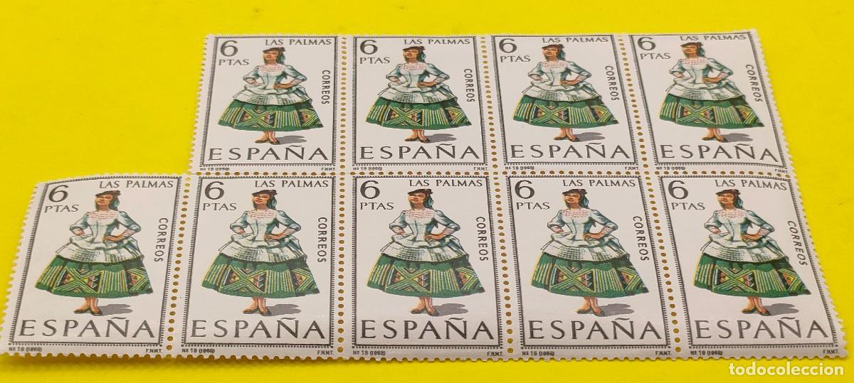 Sellos: Espa&ntilde;a 1968. Edifil 1845. Trajes t&iacute;picos. Las Palmas. Bloque de 9