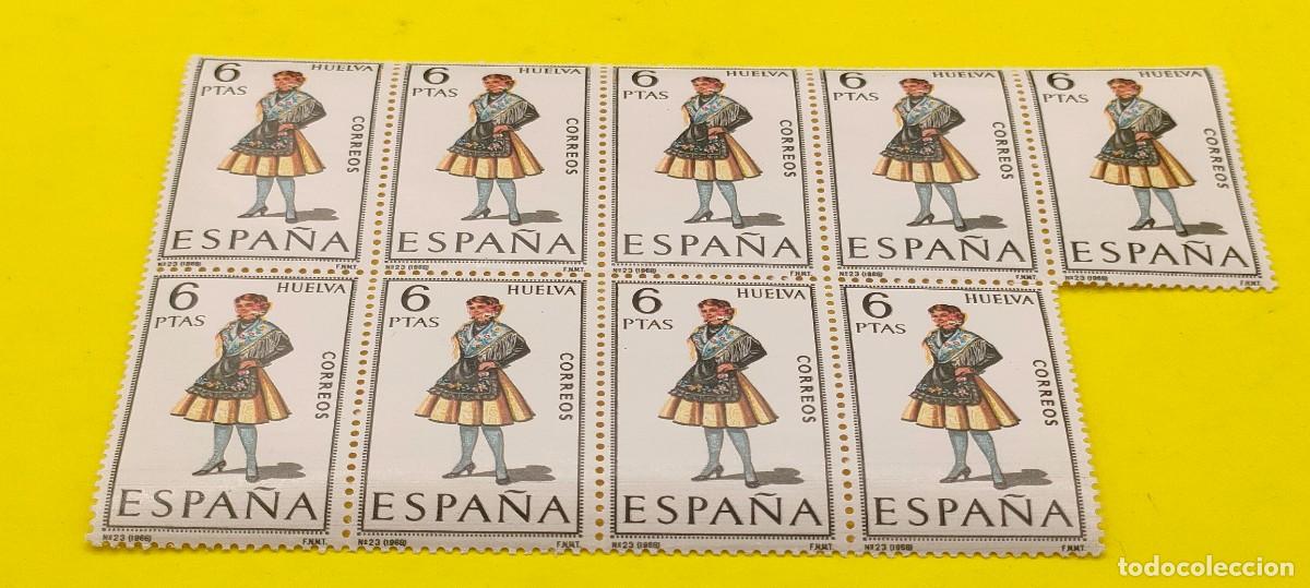 Sellos: Espa&ntilde;a 1968. Edifil 1849. Trajes t&iacute;picos. Huelva. Bloque de 9