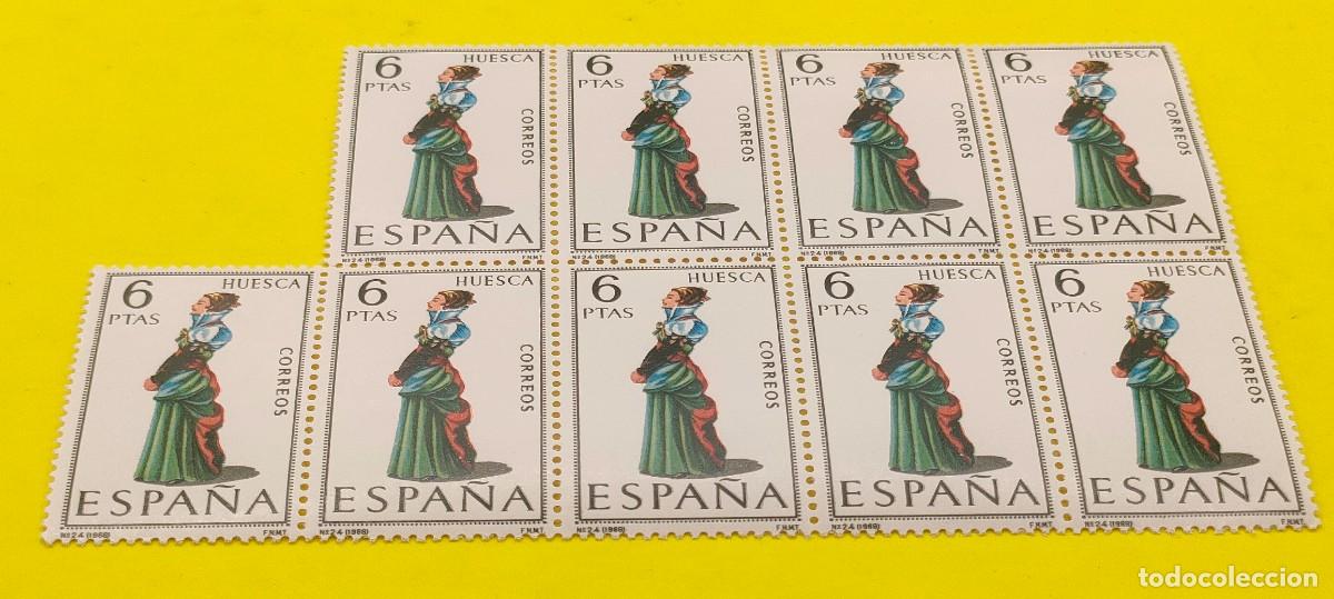 Sellos: Espa&ntilde;a 1968. Edifil 1850. Trajes t&iacute;picos. Huesca. Bloque de 9