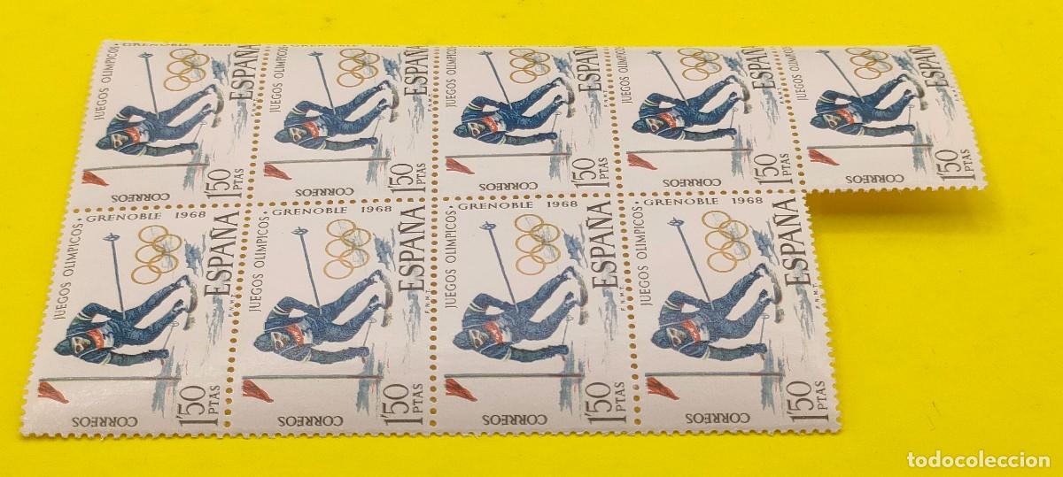 Sellos: Espa&ntilde;a 1968. Edifil 1851. X Juegos Ol&iacute;mpicos de invierno en Grenoble. Esqu&iacute;. Bloque de 9