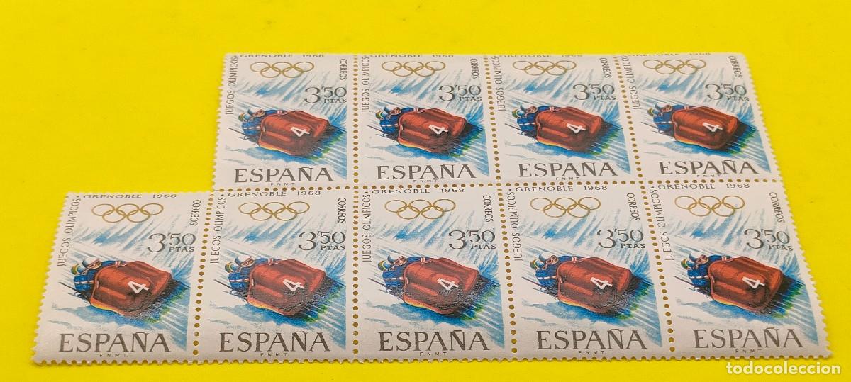 Sellos: Espa&ntilde;a 1968. Edifil 1852. X Juegos Ol&iacute;mpicos de invierno en Grenoble. Bobsleigh. Bloque de 9