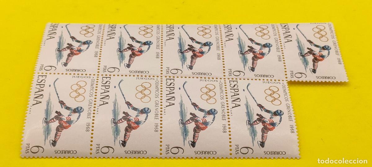 Sellos: Espa&ntilde;a 1968. Edifil 1853. X Juegos Ol&iacute;mpicos de invierno en Grenoble. Hockey hielo. Bloque de 9