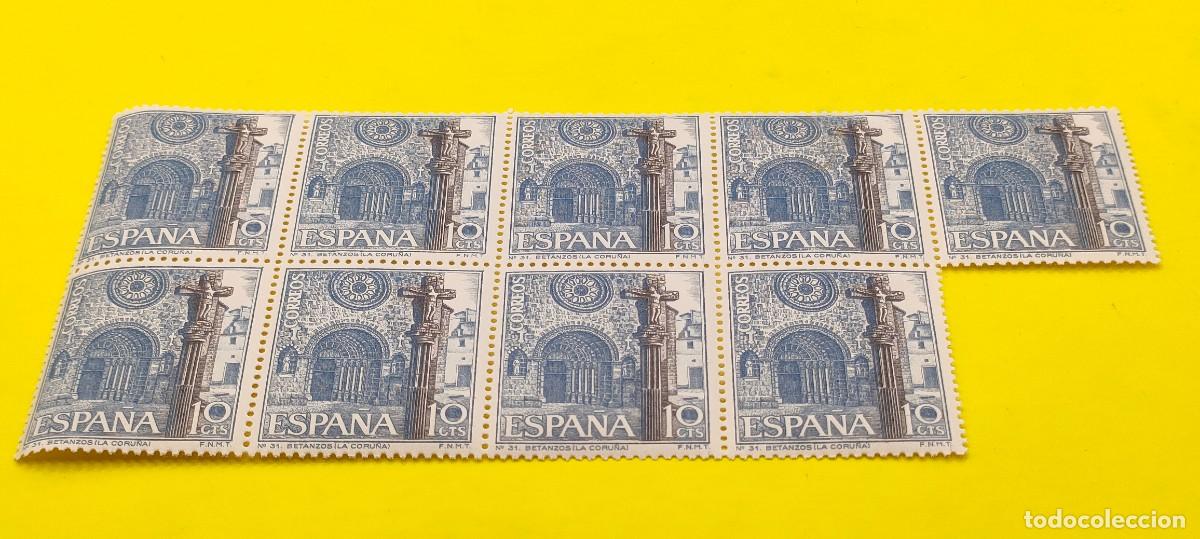 Sellos: Espa&ntilde;a 1968. Edifil 1802. Turismo. Iglesia Sta. M. do Azougue. Betanzos (Coru&ntilde;a). Bloque de 9