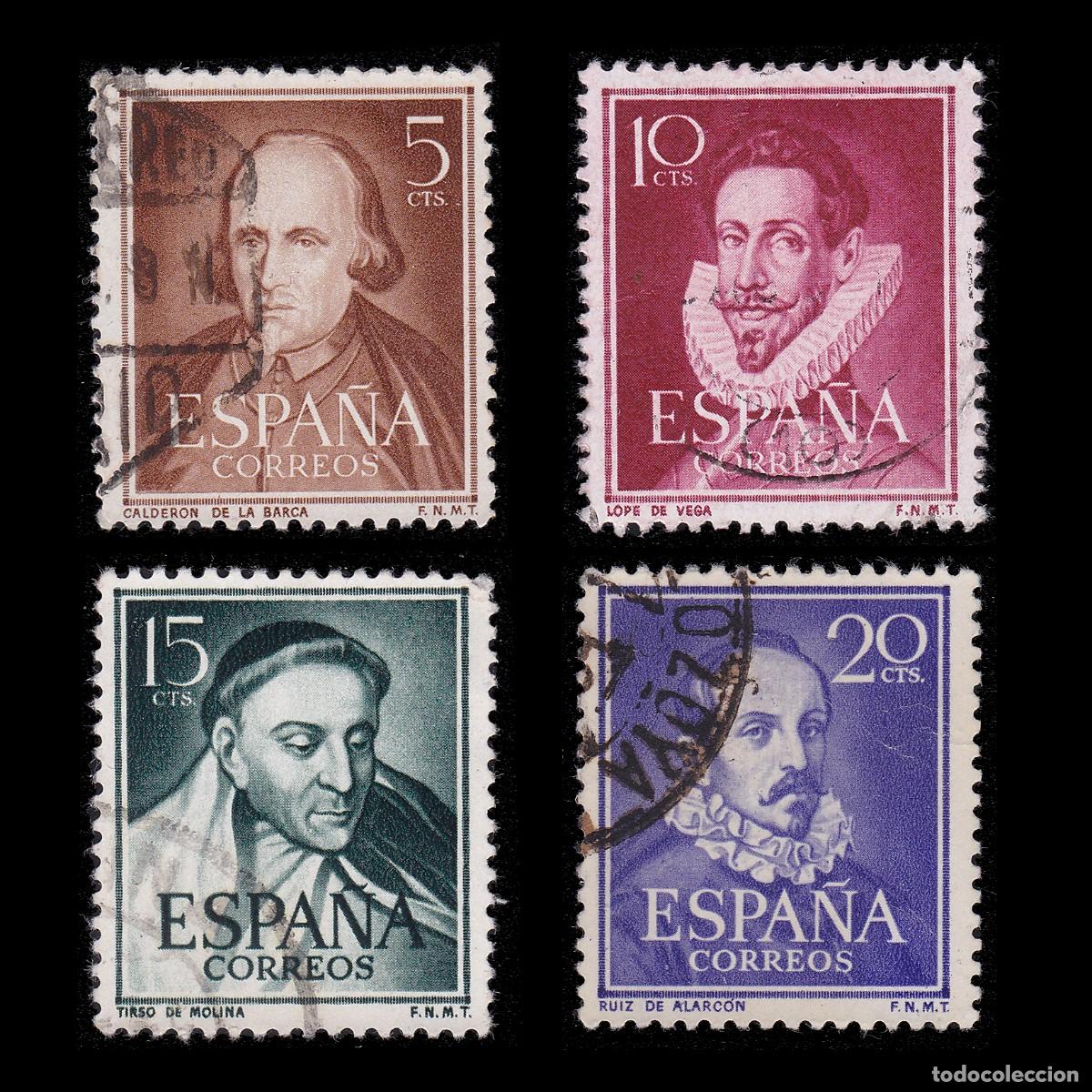 Sellos: ESPA&Ntilde;A.1950.Literatos. Matasello.Edifil.1071 1074 + OBSEQUIO
